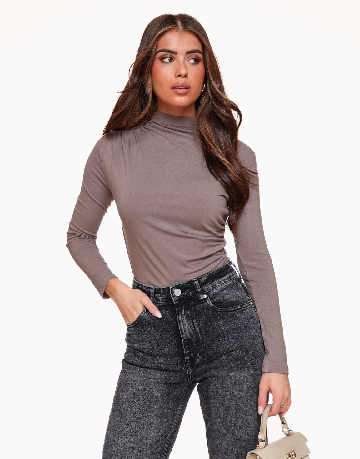 Clovée™ | Haut Drapé Col Montant Taupe